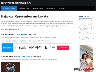 Oferuję na mojej witrynie internetowej najlepsze depozyty bankowe. Depozyty bankowe to najbardziej sprawdzona metoda lokowania kapitału spośród wszystkich innych możliwości, czyli akcje, fundusze, mieszkania, metale szlachetne i wiele innych. Lokaty zabezpieczone są przez Bankowy Fundusz Gwarancyjny. W przypadku gdyby instytucja finansowa ogłosiła upadłość, to Bankowy Fundusz Gwarancyjny zmuszony jest do wypłaty zysku inwestorowi. Wysokość oprocentowania lokaty jest zależna od wysokości stóp procentowych. Strona internetowa Lokatyoprocentowanie.pl jest modernizowana bardzo często, dzięki temu depozyty bankowe są zawsze nowe.