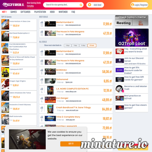 G2troll compares prices for video games across the globe. Moreover we show you how to get free games and big discounts at our platform. Interact with us and be rewarded for it. / game product codes / gifrcards. Xbox, PlayStation, Steam, Origin, Uplay, Battle.net ./_thumb1/g2troll.com.png