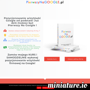 Pierwszy na Google to coś zupełnie nowego na rynku. Po raz pierwszy, będziesz mógł samodzielnie dokonać optymalizacji swojej wizytówki Google zgodnie z radami profesjonalisty. Następnie krok po kroku będziesz mógł wykonać pozycjonowanie wizytówki Google moja firma na wybrane przez siebie, po uprzedniej analizie słowa i frazy kluczowe. Dzięki pozycjonowaniu wizytówki Google Twoja firma będzie bardzo dobrze widoczna w internecie, dzięki czemu z łatwością będzie można ja znaleźć. Kup Pierwszy na google i samodzielnie wykonaj pozycjonowanie swojej wizytówki Google.  ./_thumb1/pierwszynagoogle.pl.png